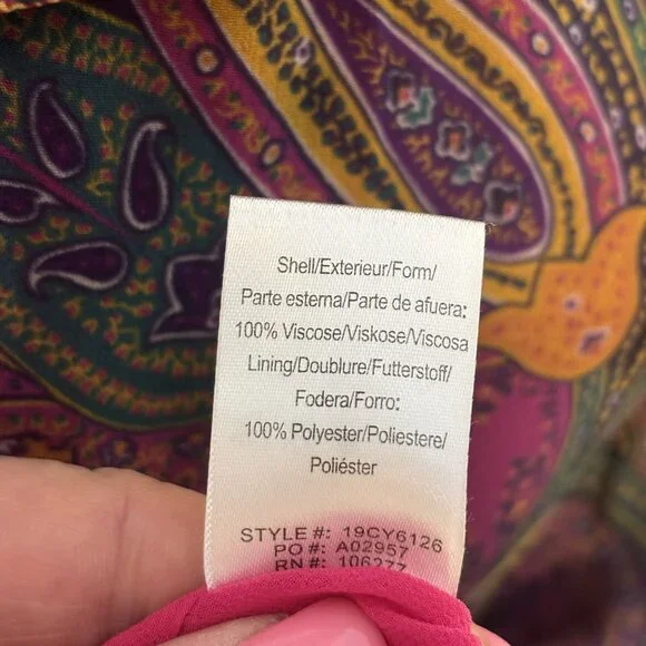 Hale Bob Paisley Print Long Sleeve Belted Dress L - Picture 11 of 13